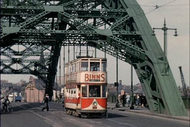 A scene from Sunderland on Film, showing a tram in 1955
