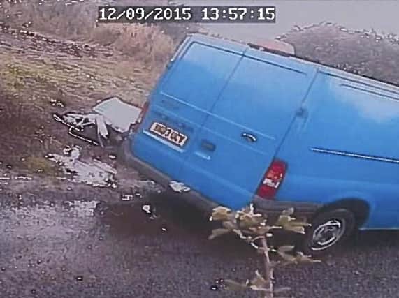 A blue van observed at a fly-tip in Easington.