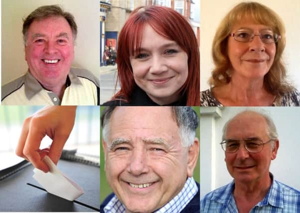 Doxford ward candidates, clockwise, from top left, Vince Costello, Rachel Featherstone, Christine Marshall, Geoff Pryke and Keith O'Brien.