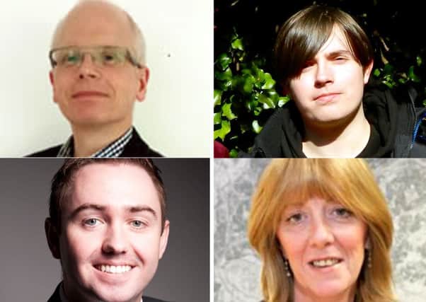 Candidates for the Pallion ward in the local elections. Clockwise, from top left, Alan Robinson, Conor Sutton, Amy Wilson and Philip Young. Not pictured: Ian Pallace.