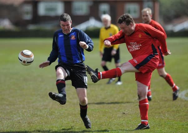 Over-40s League action between Mill View SC (blue) and Hartlepool Catholic Club last weekend