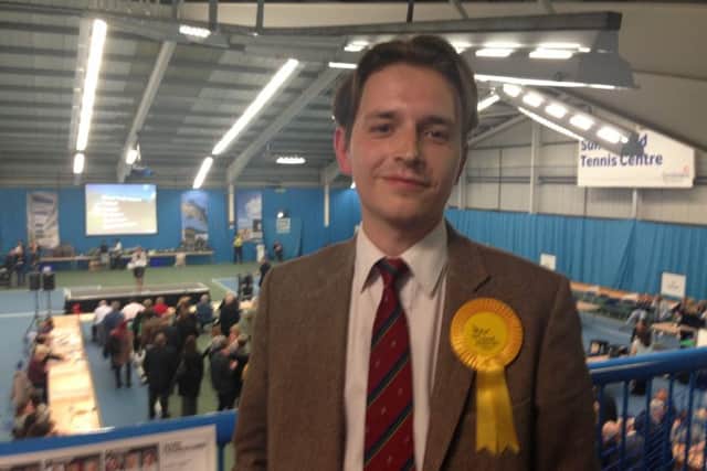 Coun Niall Hodson after securing his Millfield seat on Sunderland City Council for the Liberal Democrats.