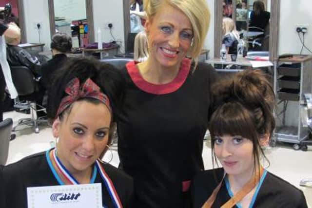 Barbering student Penny Brown, East Durham College barbering lecturer Alison Scattergood and barbering student Georgia Leadbetter.
