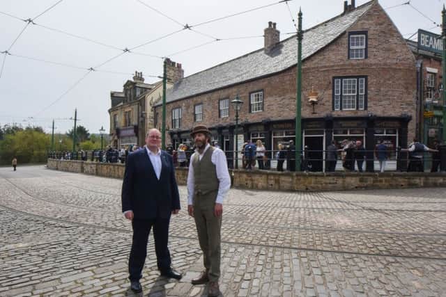 Darren Henley (left) Chief Executive Arts Council England with Beamish Museum  Director Richard Evans outside the latests edition to the museum, a chemist and photographers, which was officially opened on Friday.