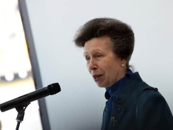 Princess Anne addresses the audience at today's reception at the National Glass Centre
