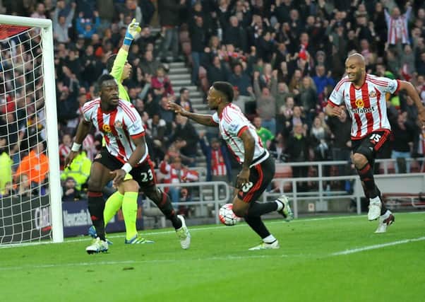 Lamine Kone races away to celebrate his goal to put Sunderland 2-0 up. Picture by Frank Reid