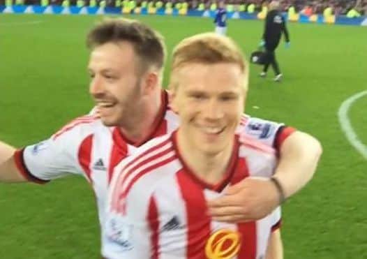 Alan Appleby with SAFC star Duncan Watmore following the final whistle.