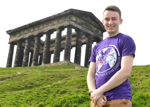 Stephen Dryden at Penshaw Monument, which is to be lit up purple for World IBD Day.