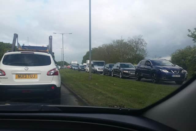 Traffic left queuing on the A689.