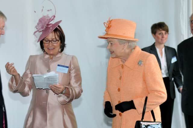 Anne Ganley MD of Thompson Building Centres presenting Coun Harry Truemen to Her Majesty. Her Majesty The Queen on her visit to Sunderland as part of the Diamond Jubilee tour of the United Kingdom.