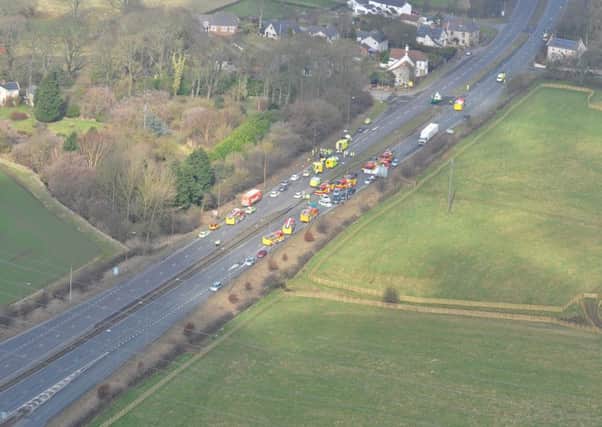 Aerial images from the police helicopter of the aftermath of the two collisions.  RTA