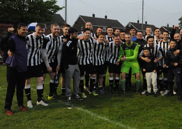 Boldon CA celebrate beating Leam Rangers in the Shipowners' Cup final tonight. Picture by Tim Richardson