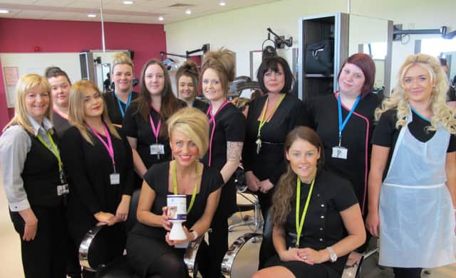 Alison with staff and students from the East Durham College hair and beauty department.