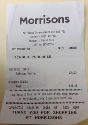 Harry Crosslands' receipt after using a Coinstar machine