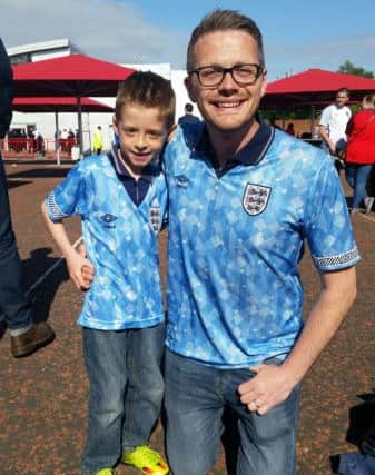 Dave Moorhouse and son Joe in the Stadium of Light's Fan Zone ahead of the England v Australia friendly.
