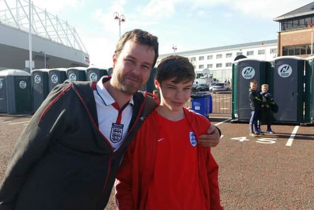 Mike Stapley and son Rhys in the Stadium of Light's Fan Zone ahead of the England v Australia friendly.