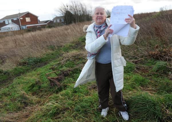 Vicarage Close, New Silksworth, resident Audrey Polkinghorn with her petition against the proposal for building of new homes on green belt land.