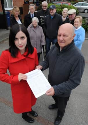MP Bridget Phillipson receives petition from Plains Farm resident Jimmy Wharton.