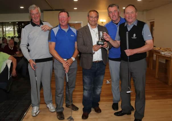 From left, Ritchie Pitt, David Jenkinson,  Alan Findlay of sponsors Pinpoint Recruitment, Eddie Thompson and Andy Waple.