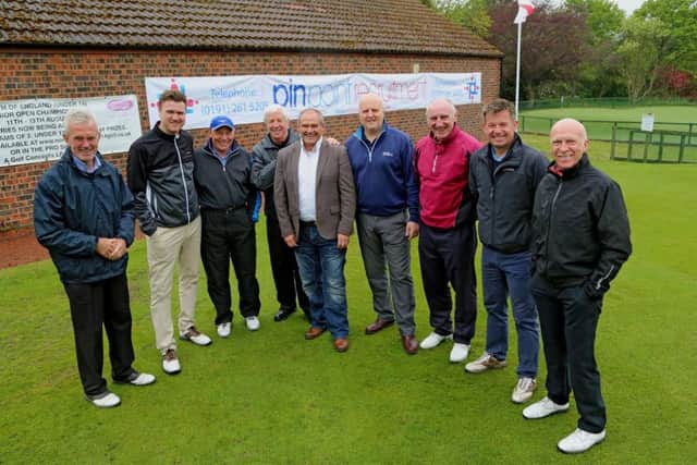 from left, Geoff Cook, Craig Hope, Pop Robson, Alan Findlay of sponsors Pinpoint Recruitment, pro Shaun Cowell, John Anderson, Ian Payne, Roger Tames.