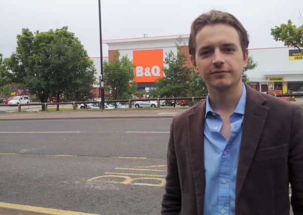 Lib Dem Councillor Niall Hodson outside the B&Q store in Sunderland, where part of the unit was due to be turned into a Morrisons.