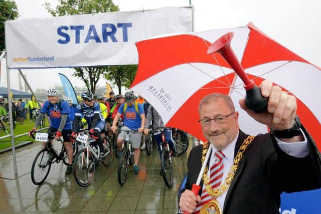 The Mayor of Sunderland, Councillor Alan Emerson, gets the Sunderland BIG Bike Ride underway.