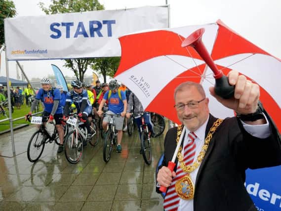 The Mayor of Sunderland, Councillor Alan Emerson, gets the Sunderland BIG Bike Ride underway.
