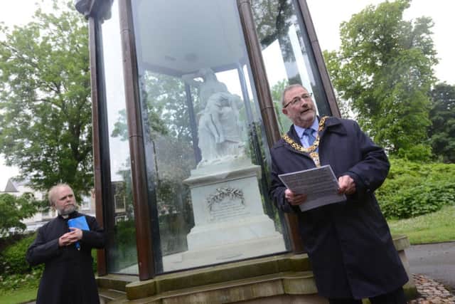 Victoria Hall Memorial service in Mowbray Park.
Father Andrew of St Ignatius Church and Sunderland mayor Alan Emerson