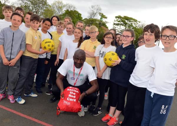 Show Racism the Red Card at Hedworth Lane Primary with ex-SAFC star Gary Bennett.