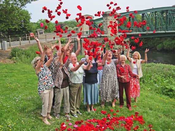 Wessington U3A members with some of the 2,000 knitted poppies to be hung from Fatfield Bridge to mark the 100th anniversary of the Battle of the Somme.