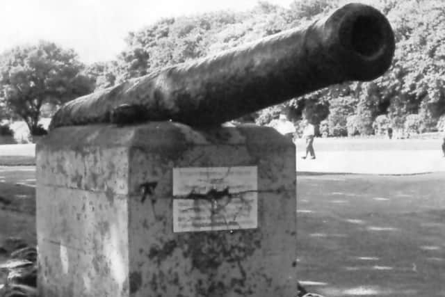 The  cannon from the 1640s which was dredged from the Wear and placed in the park.