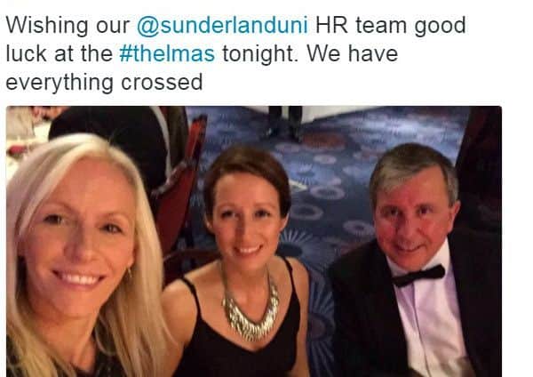 (from left) Sunderland University staff Andrea Walters, Louise Phillipson and Steve Knight at The Times Higher Education Leadership and Management Awards 2016.