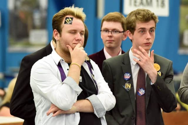 Dated: 23/06/2016 
LEAVE THE EU  WINS IN SUNDERLAND 
The REMAIN campaigners look on as 
Brexit celebrate on the counting floor in Sunderland 
as a landside Vote to  LEAVE the European Union is announced 
 NOT AVAILABLE FOR PRINT SALES #NorthNewsAndPictures/2daymedia