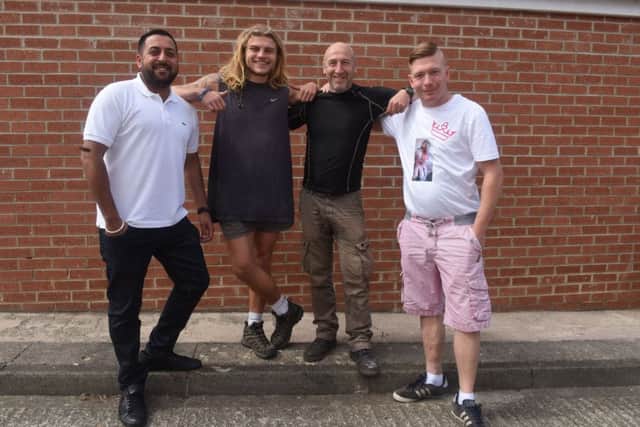 From left to right, Harvey Gill, Luke Jackson, Kevan Jackson and Brandon Price, who are to take part in a skydive in aid of the family of 2-year-old Poppy Gidney, who is fighting cancer.