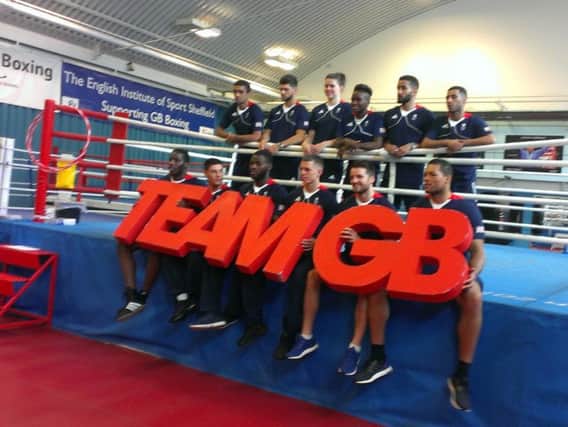 Team GB boxers line up for the cameras at the English Institute of Sport