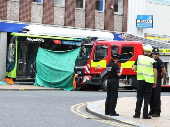 The scene of the fatal bus crash in Darlington yesterday.