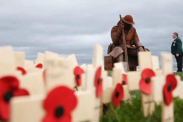Tommy on display alongside the Line of Reconciliation in Seaham last November.