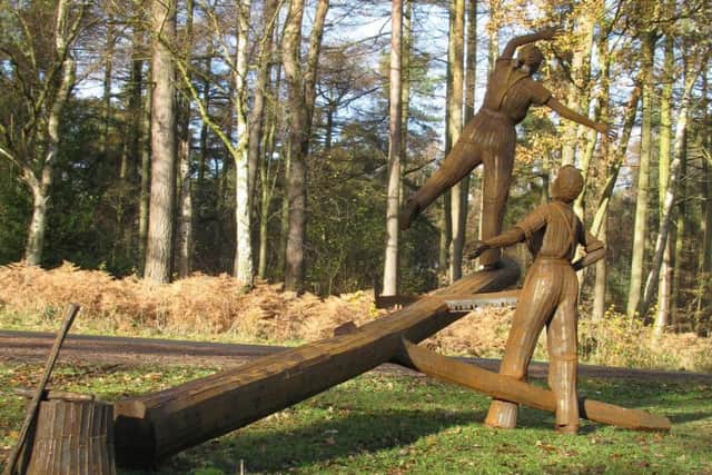 Pull Don't Push, captured on camera by Brian Bishop in these two shots, recognises the hard work of women who worked to produce timber during war time, as well as the fun they had.