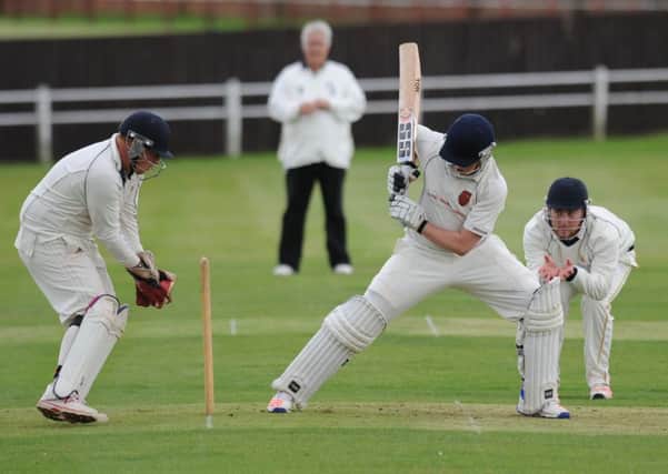 Durham League Cricket action between Dawdon CC v Durham City CC, played at Green Drive, Dawdon.  Dawdon batsman James Dent.