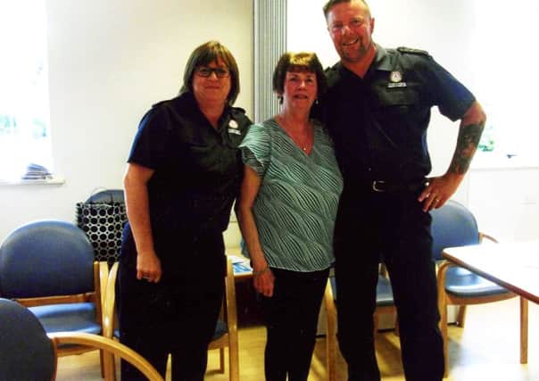 Doreen Chard-Crosby, centre, from Sunderland Arthritis Care, with crew manager Allyson Close and Community Firefighter Simon Vickery, from the fire and rescue service.