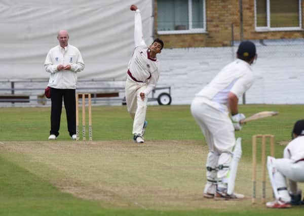 Eppleton bowler Abhijai Mansingh in action against Hetton Lyons at Eppleton on Saturday.