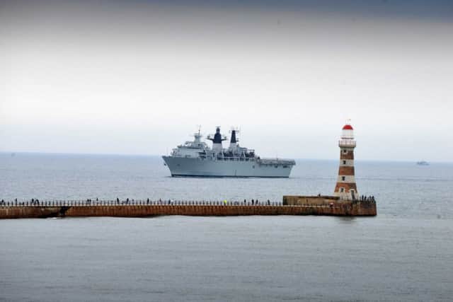 HMS Bulwark arrives at the River Wear