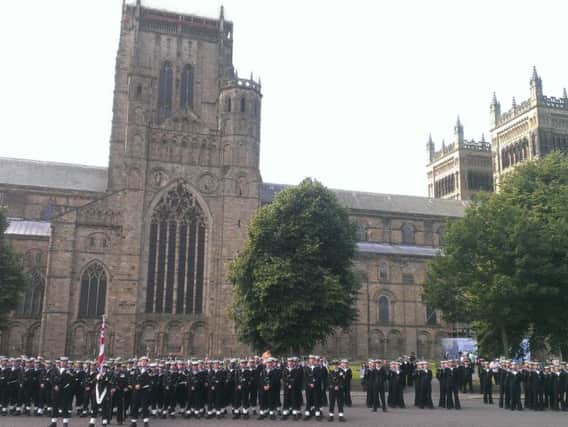 The crew of HMS Bulwark outside Durham Cathedral