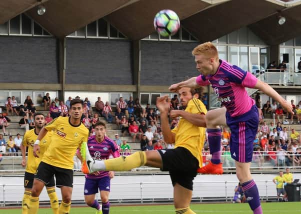 Duncan Watmore threatens the Stade Nyonnais goal in last night's 2-0 victory
