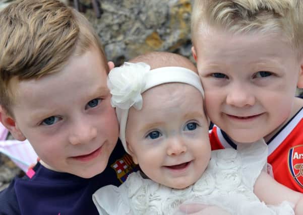 First birthday for premature baby Amber Lucy Mould.
Brothers from left Kayne aged six and Frankie aged four