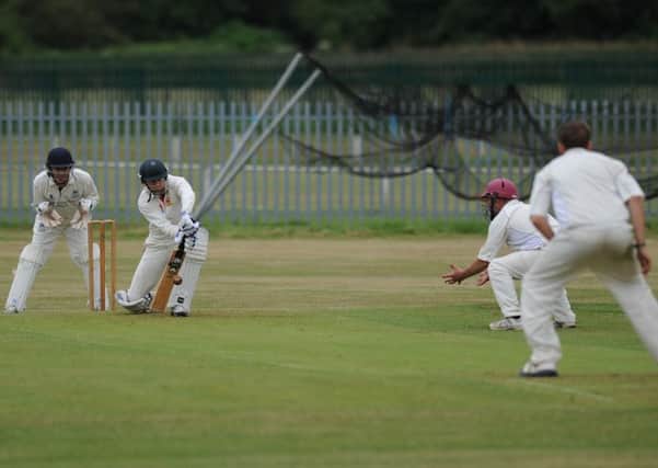 Littletown batsman Matt Dench defends against Murton bowler Sam Sanderson last week. Picture by Tim Richardson