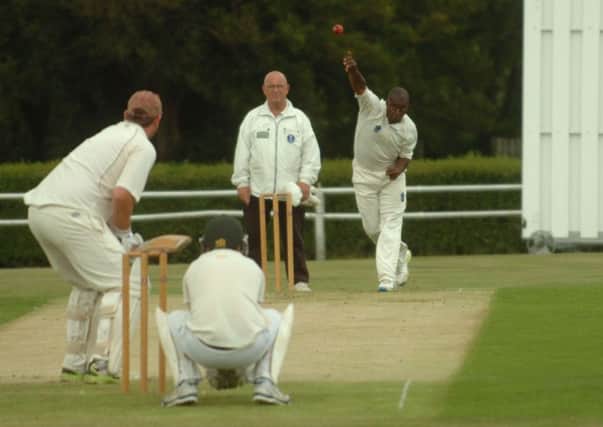 Former West Indian test cricketer Sherwin Campbell bowls for Hylton against Dawdon opener Steven Gale  on Saturday.