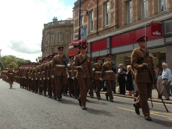 The 4th Regiment Royal Artillery marching through Sunderland on Saturday.