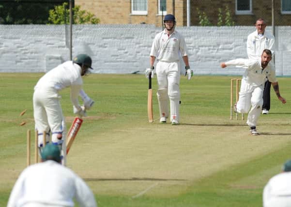 South Shields bowler Chris Stewart clean bowls Eppleton batsman Abihijai Mansingh last weekend.