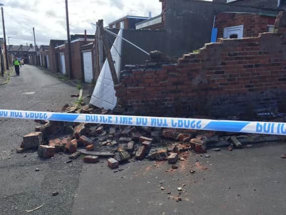 A wall was smashed during a 'rampage' by the driver of a stolen HGV.